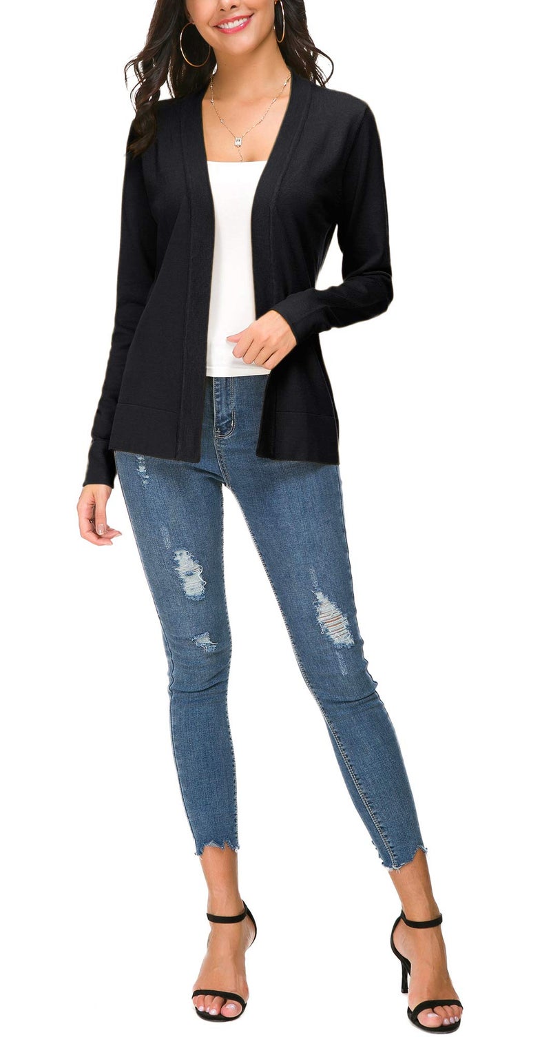 EXCHIC Women's Long Sleeve Open Front Cardigan Sweater Lightweight Casual Knit Sweaters (Black, Large) - Image 2